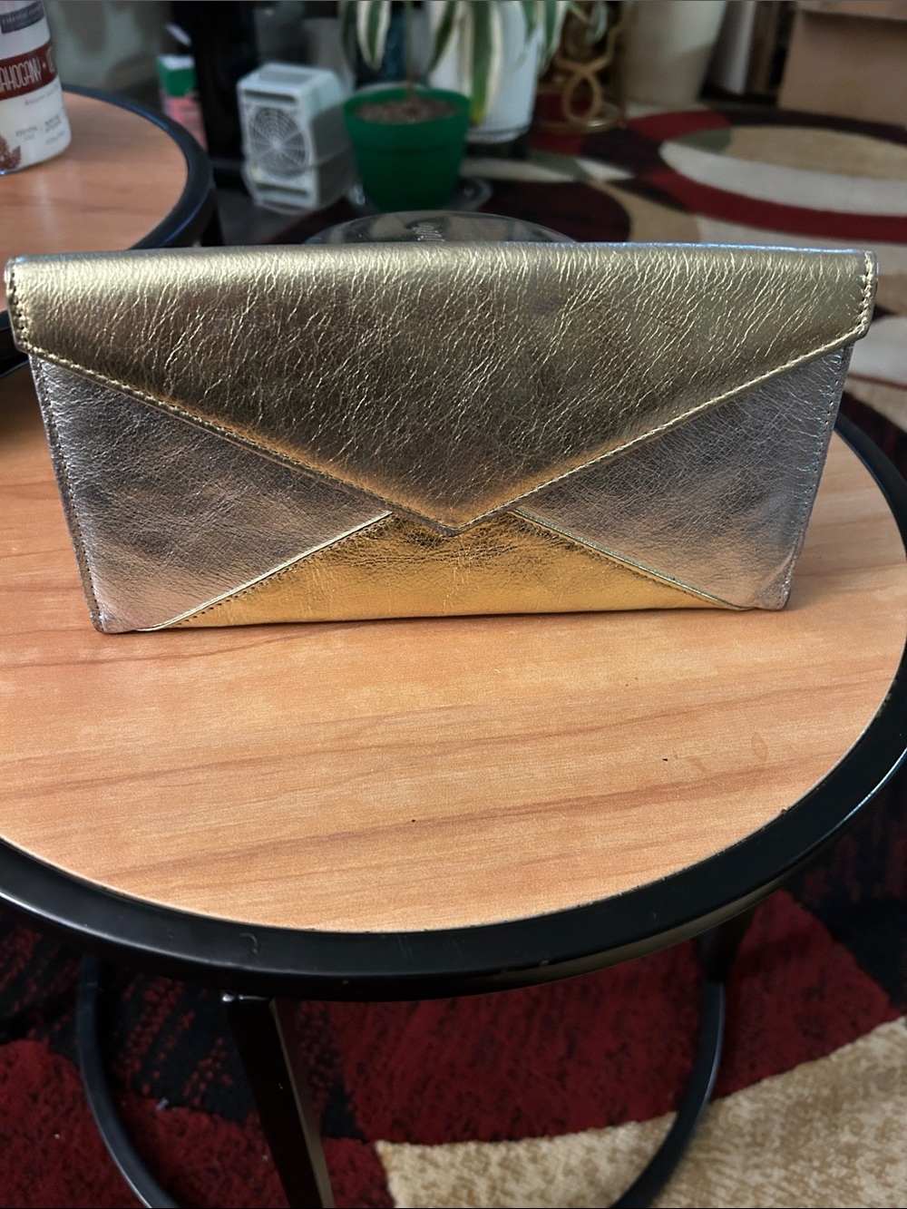 Metallic Gold & Sliver Envelope wallet. Genuine Leather